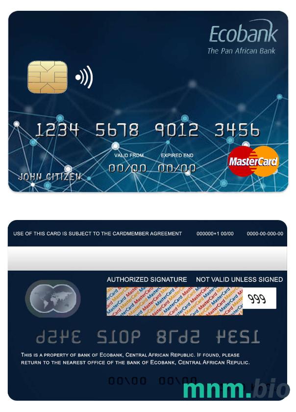 Central African Republic Ecobank bank przykład karty mastercard w formacie PSD